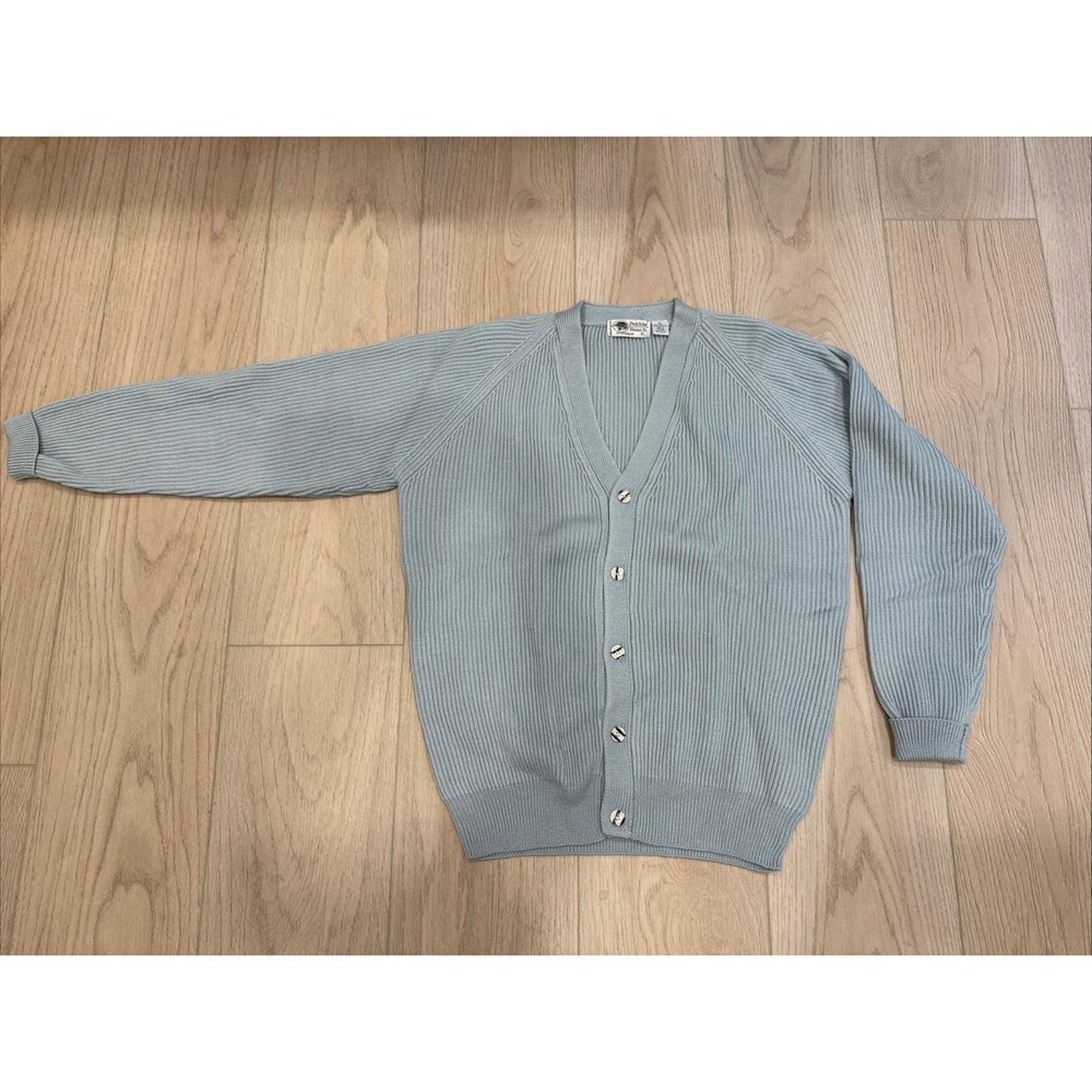 VTG Pebble Beach Button Down Cardigan Acrylic Sweater XL Dadcore Gray Blue Golf